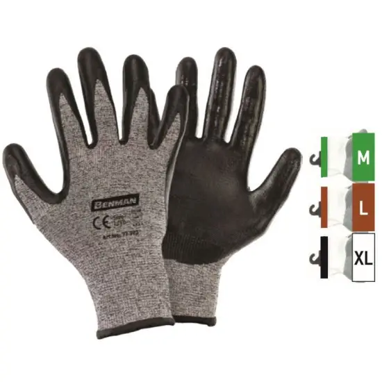 Árengedmény 11''/XXL vágás ellenálló kötött kesztyű, fekete nitril tenyér bevont,