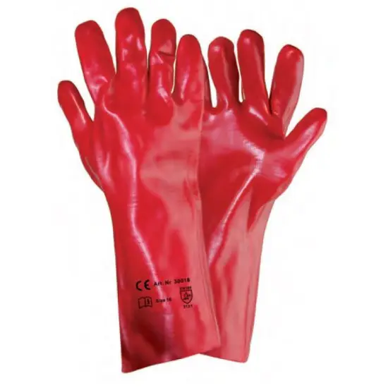 Ajánlat 35cm páncélozott kesztyű, interlock bélés, piros PVC teljes bevonattal
