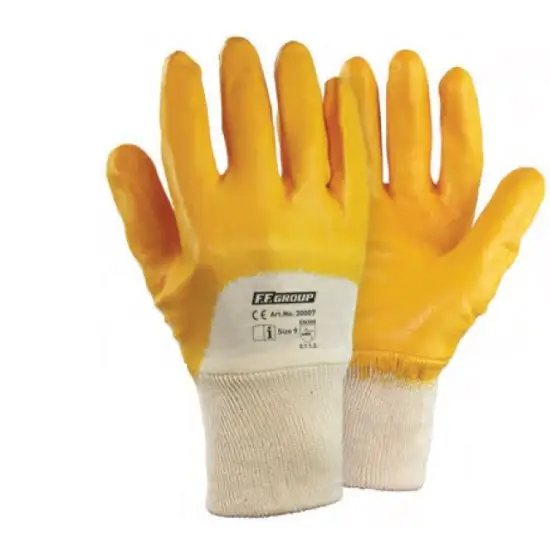 Alacsony ár 9''/L sárga nitril bevont (NBR) kesztyű, vastagság 0,7mm,