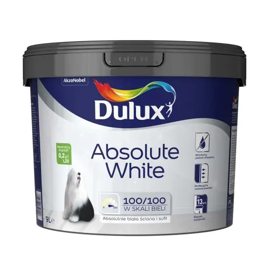 Dulux Absolute White beltéri falfesték fehér 9 l Szezonális akció