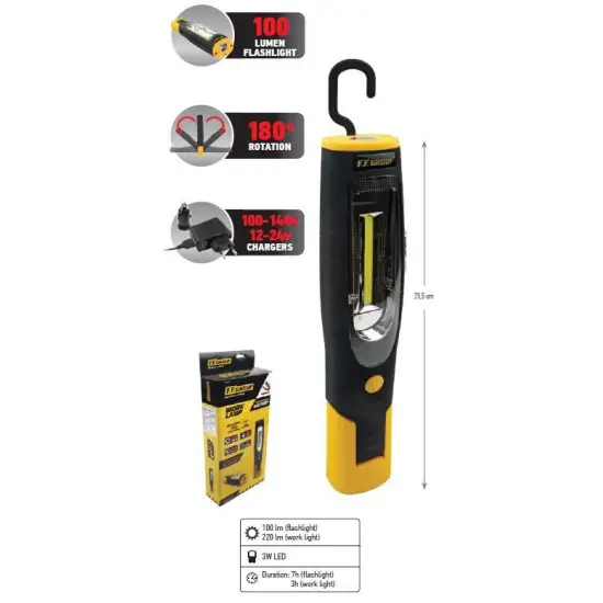 Kedvezményes ár LED munkalámpa, vezeték nélküli, tölthető (230V vagy USB), 100 lm villog
