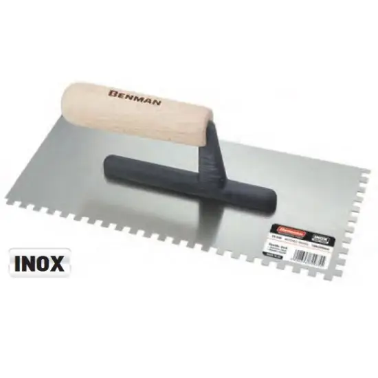 Olcsó nemesacél szögletes hornyolt vakolókanál 06X06, 130X280