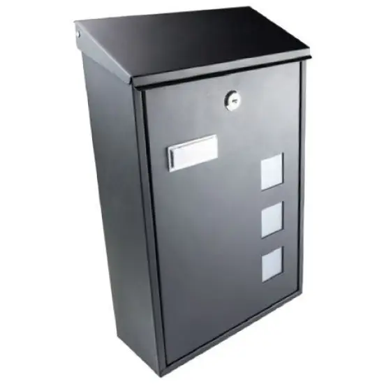 Olcsó postaláda ablakkal, fekete, 400X253X110X0.8mm,