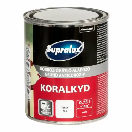 Szezonális akció Supralux Koralkyd korróziógátló alapozó fehér 0,75 l