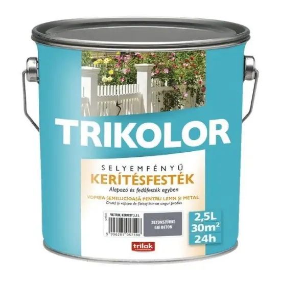 Trikolor selyemf. kerítésfesték 200 betonszürke 2,5 l Expressz szállítás