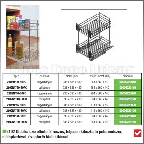 Különleges ajánlat Fémrács 2102SY/30-50 2r.kihúzható polc csillapított 264x560x440mm Króm