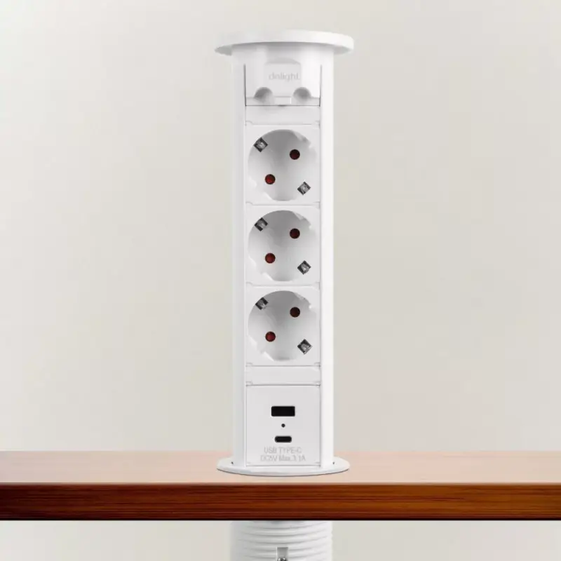 Utolsó esély Munkalapba süllyeszthető Motoros elosztó 3-as 1,5m + 2USB Fehér