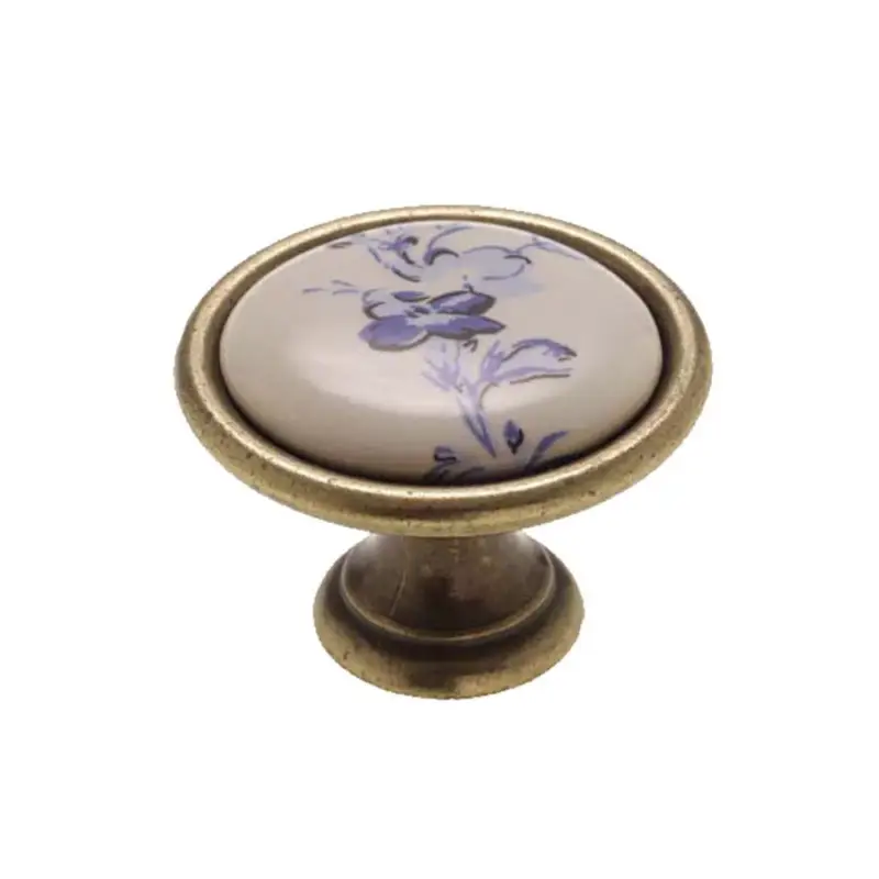 Fogantyú P07.01.25.04/D34 Antikolt Bronz-Kék Virág Fém/Porcelán Kihagyhatatlan ajánlat
