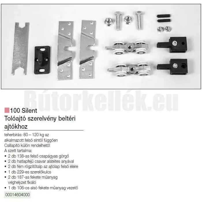 Biztonságos fizetés Tolóajtó Szerelvény SILENT SET 100 80kg aluminium