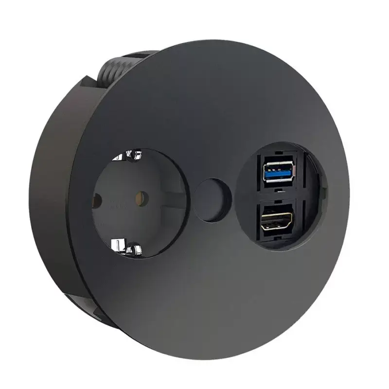 Újdonság Konnektor Munkalapba süllyeszthető TWIST Matt Fekete 1x 220V/16A+1USB+1HDMI