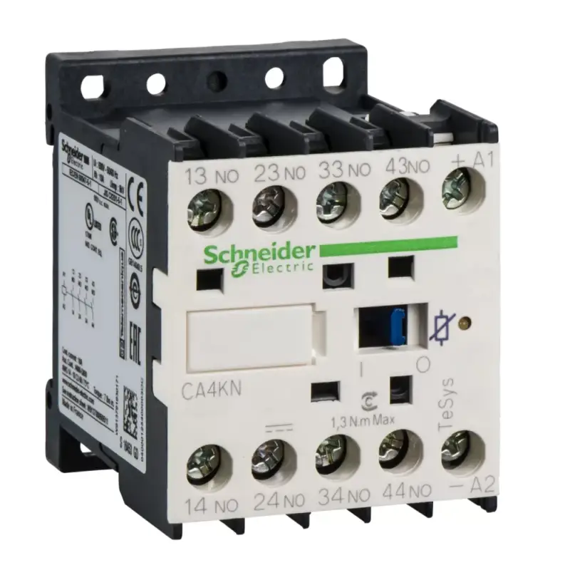 Gyors szállítás Schneider Electric CA4KN22BW3, kis fogyasztású segédkontaktor 10A, 24V DC vezerlés, 2 Záró + 2 Nyitó érintkező, csavaros csatlakozás (Segédkapcsoló CA4KN22BW3)