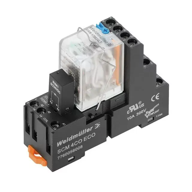 Kiárusítás Weidmüller 1542510000 DRMKIT 24VDC 4CO LD/PB D-SERIES DRM, Relék, Érintkezők száma: 4 Váltóérintkező vizsgálógombbal AgNi 0,15 µm Au, Névleges vezérlőfeszültség: 24 V DC, Folytonos áram: 5 A, Csavaros csatlakozás