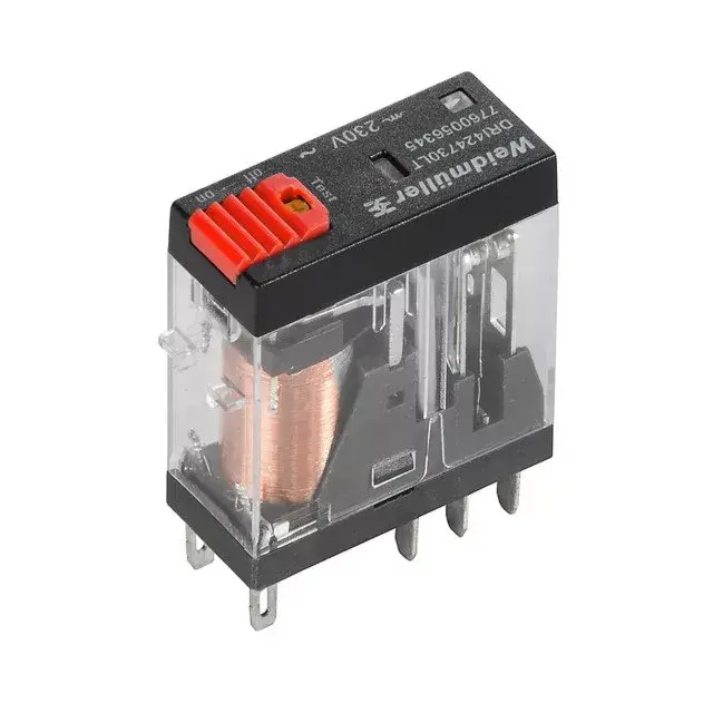 Weidmüller 7760056343 DRI424524LT, Relémodul 2 váltóérintkező (CO) AgNi, vizsgálógombbal, 24V AC vezérlőfeszültség, 5A folytonos áram, flat blade connections (2.5 mm x 0.5 mm) (D-Series) Outlet