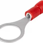 Végkiárusítás Tracon PSZ6 szigetelt szemes saru, 1,5mm2, M6, (d1=1,7mm, d2=6,4mm), piros, ónozott elektrolitréz