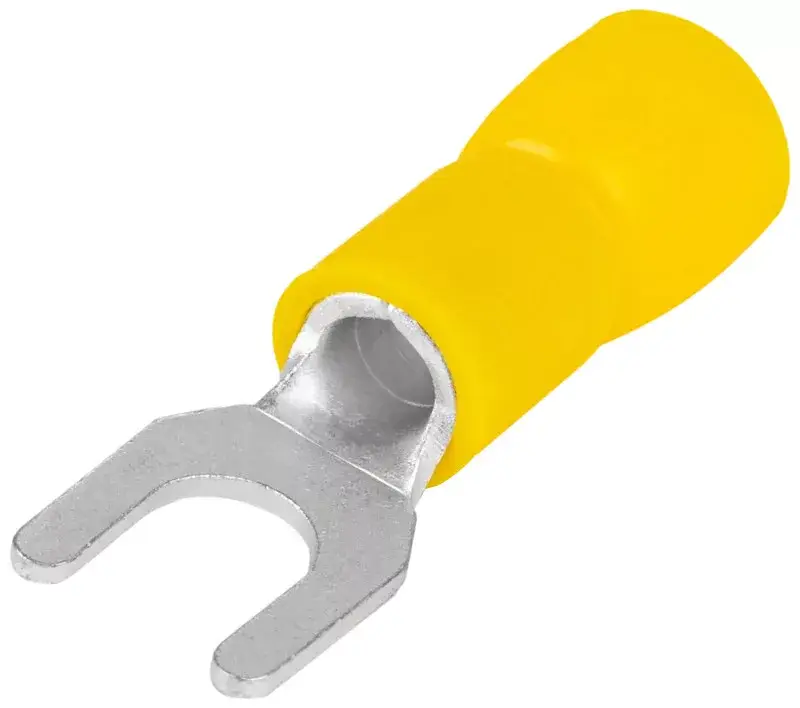 Tracon SV4 szigetelt villássaru, 6mm2, M4, (d1=3,4mm, d2=4,3mm), sárga, ónozott elektrolitréz Gyors kiszállítás