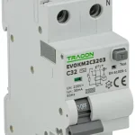 Tracon EVOKM2C2503 Áramvédős kismegszakító (Kombi Fi-relé) 1P+N, C karakterisztika, 25A, 30mA, 6kA, AC osztály, 2 modul Különleges ajánlat