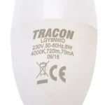 Azonnal elérhető Tracon, LGY8NW, LED-es fényforrás, ( gyertya alakú )8W-os teljesítményű, E14 foglalattal, 4000K-es színhőmérsékletü, SMD LED ( 570 lm ) Tracon ( LGY8NW )