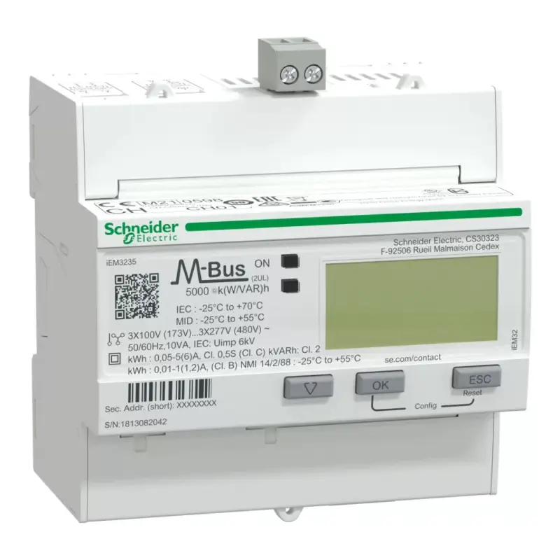 Expressz kézbesítés Schneider A9MEM3235 digitális fogyasztásmérő 3 fázis 63A, áramváltós, M-Bus, MID