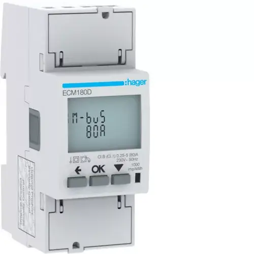 Hager ECM180D fogyasztásmérő 1 fázis 80A, M-Bus, MID Outlet