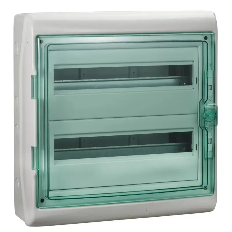 Végkiárusítás Schneider 13434 Kaedra vízálló kiselosztók 36 modul, 2 sor, átlátszó zöld ajtóval, IP65, falon kívüli
