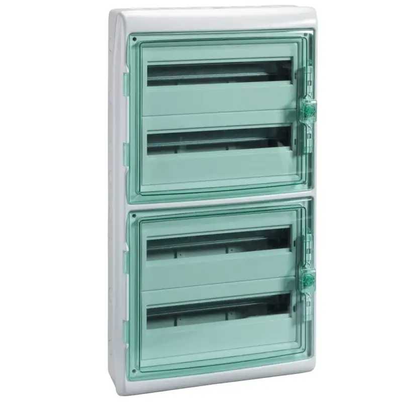 Schneider 13437 Kaedra vízálló kiselosztók 72 modul, 4 sor, átlátszó zöld ajtóval, IP65, falon kívüli Ne maradj le