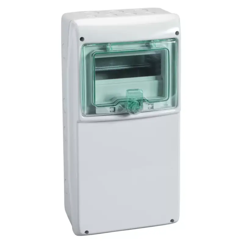 Schneider 13190 Kaedra vízálló kiselosztók 8 modul, 1 sor, átlátszó zöld ajtóval, sima kifúrandó felülettel, IP65, falon kívüli Exkluzív ajánlat