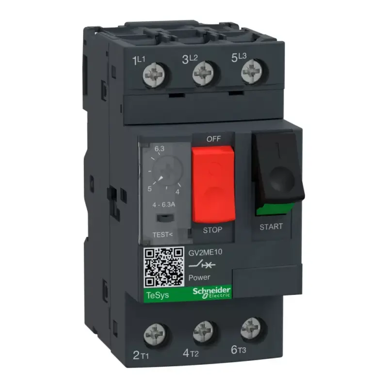 Schneider GV2ME10AP Tesys motorvédő kapcsoló, 4-6.3A, csavaros csatlakozás, nyomógombos vezerlés, 2.2 kW, 50 Hz Szezonális akció