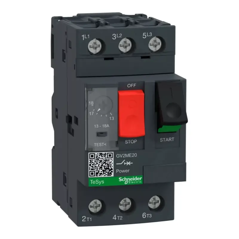Schneider GV2ME20AP Tesys motorvédő kapcsoló, 13-18A, csavaros csatlakozás, nyomógombos vezerlés, 7.5 kW, 50 Hz Gyors kiszállítás