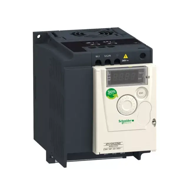 Kiárusítás Schneider ATV12HU22M3 frekvenciaváltó 2,2 kW, 3 fázis, 200..240V AC, Modubs, IP20, hűtőbordás (Altivar 12)