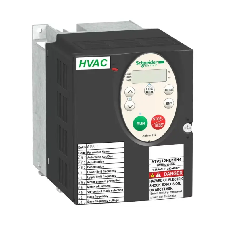 Schneider ATV212HU22N4 frekvenciaváltó 2,2 kW, 3 fázis, 380..480V AC, C2 osztályú EMC szűrővel, IP21 (Altivar 212 épületes alkalmazásokra) Végkiárusítás
