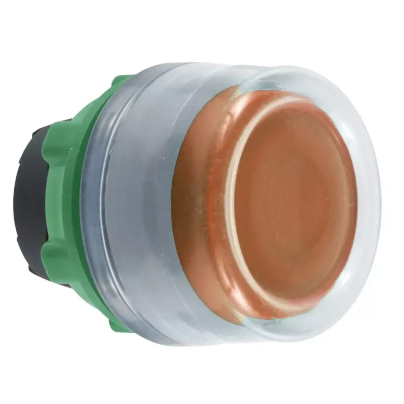 Schneider ZB5AW553C0 Harmony műanyag világító nyomógomb fej, Ø22, visszatérő, védősapkás, beépített LED-hez, narancssárga, szürke perem Szezonális akció