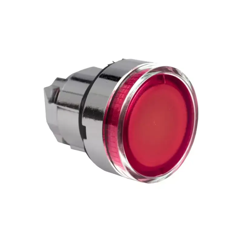 Schneider ZB4BW343S Harmony fém világító nyomógomb fej, Ø22, visszatérő, beépített LED-hez, hornyolt lencsével, piros Legkelendőbb