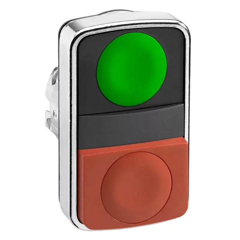 Schneider ZB4BL7340 Harmony fém kettősfejű nyomógomb fej, Ø22, visszatérő, 1 zöld 1 piros kiemelkedő nyomógomb Árcsökkenés