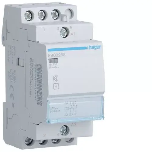 Különleges ajánlat Hager ESC326S Csendes mágneskapcsoló 3Ny 25A 230V AC 50 Hz