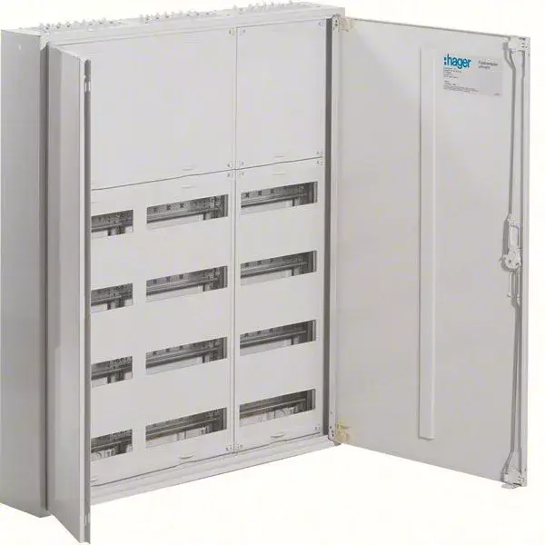 Hager Univers FWB63N Fém mezős elosztó 300 mm-es felső sorkapocstakarással, 144 modul, 4 sor, 950x800x161mm, teli ajtóval, IP44, falon kívüli Expressz kézbesítés