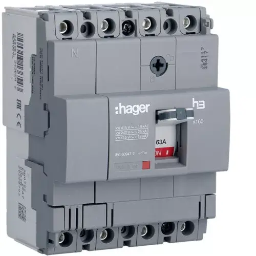 Árengedmény Hager HDA064L x160 TM kompakt megszakító, 4P, 63A, 18kA