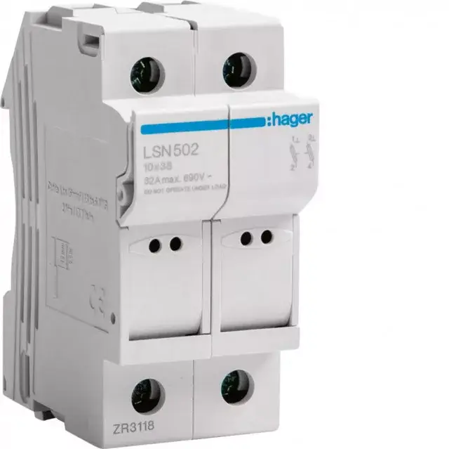 Gyors kiszállítás Hager LSN502 Olvadóbiztosítós szakaszoló 10,3x38 mm 2P 2M