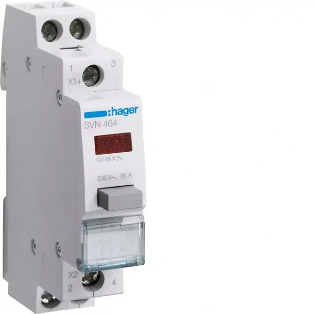 Hager SVN464 Nyomókapcsoló, 2Z, 16A, 12/48V AC, piros jelzőlámpával Biztonságos fizetés