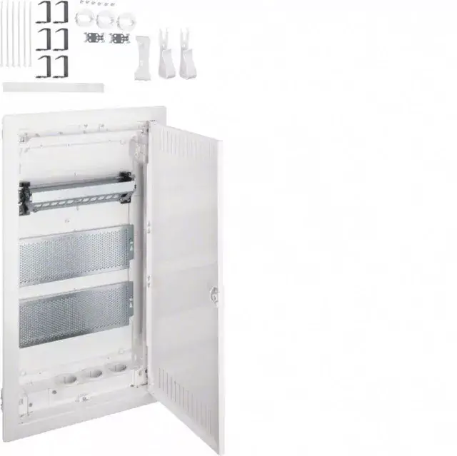 Hager VU36NW Volta multimédia elosztó 3 soros kivágott fém ajtóval falba süllyesztett, 630.5x348x98mm (Fal kivágás 595x314,5x89mm) Végkiárusítás
