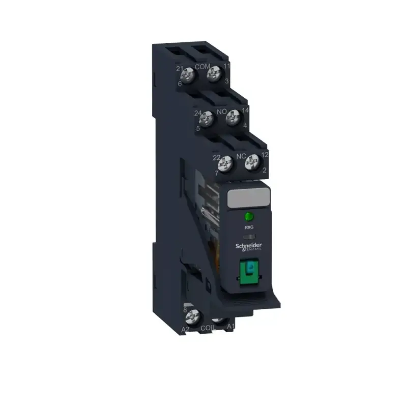 Schneider RXG22BDPV Zelio RXG Interfész relé foglalattal, 2CO, 5A, 24VDC, tesztgomb, LED Különleges ajánlat