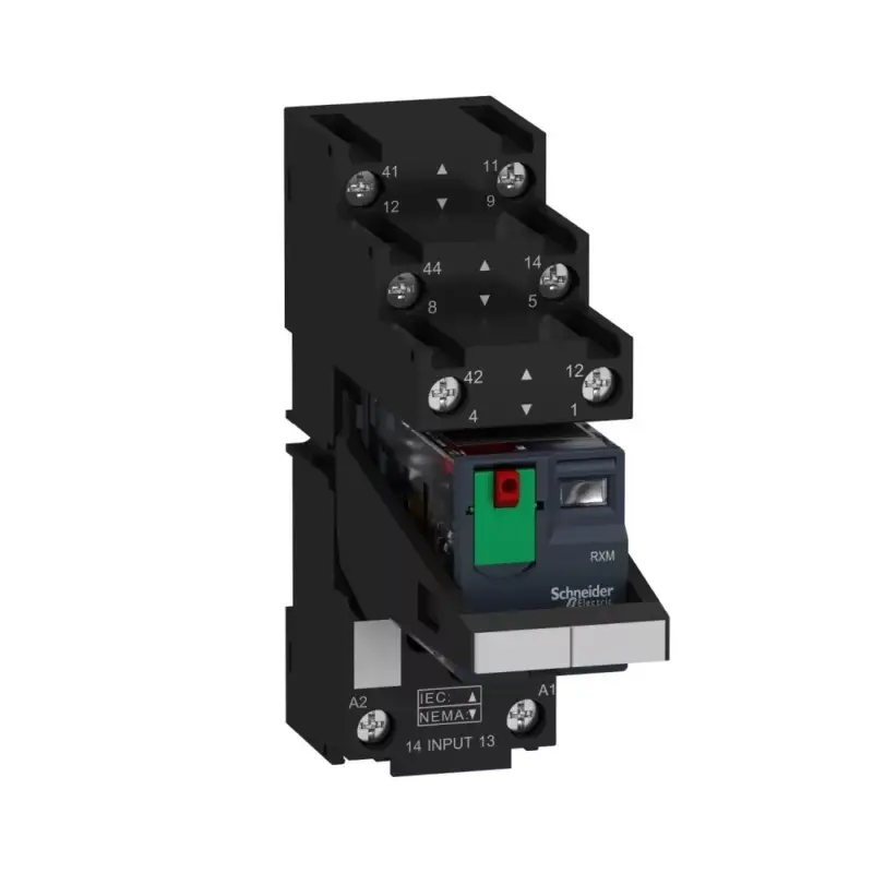 Schneider RXM2AB2P7PVS Zelio RXM miniatűr relé, 2CO, 12A, 230VAC, tesztgomb, LED, elválasztott érintkezőkiosztás Azonnal elérhető