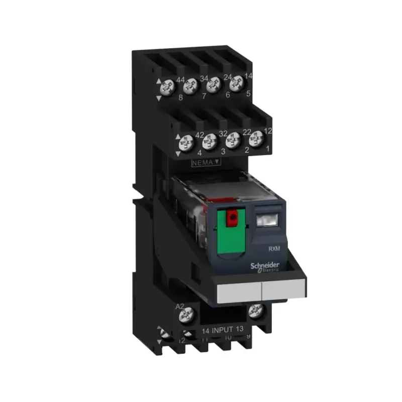 Kedvezmény Schneider RXM4AB1B7PVM Zelio RXM miniatűr relé, 4CO, 6A, 24VAC, tesztgomb, vegyes érintkezőkiosztás