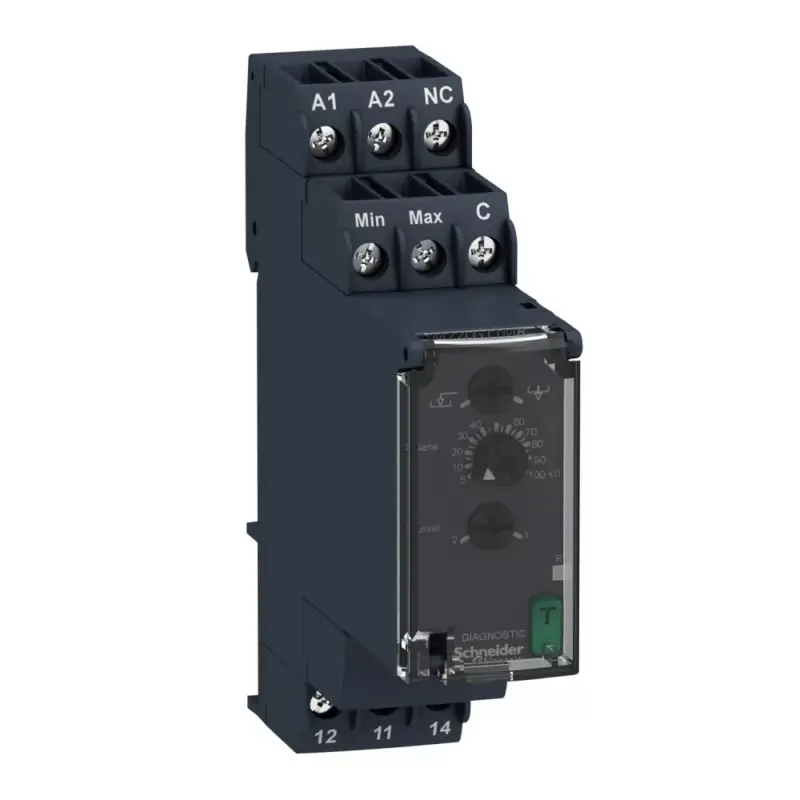 Schneider RM22LG11MR Zelio Control folyadékszint-figyelő relé, 1CO, 8A, 24…240VAC/DC, mérési tart.:5…100kOhm, ki- és bekapcsolás késlelt. Népszerű