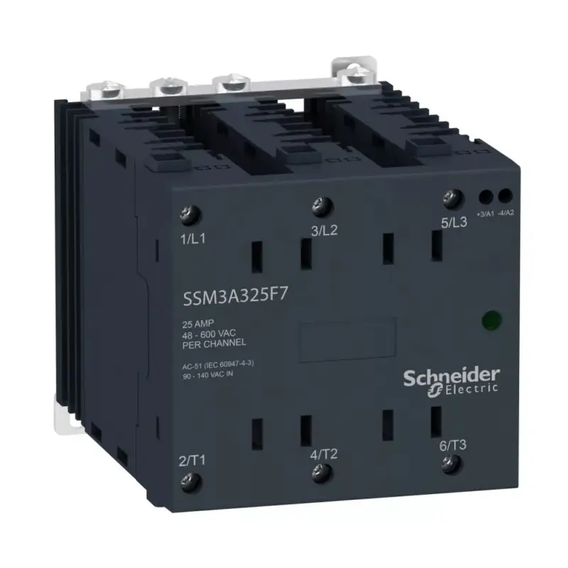 Schneider SSM3A325F7 SSM szilárdtestrelé, 3f, nullfesz kapcs, 3NO, 48-600VAC, 25A, 120VAC Vedd meg online