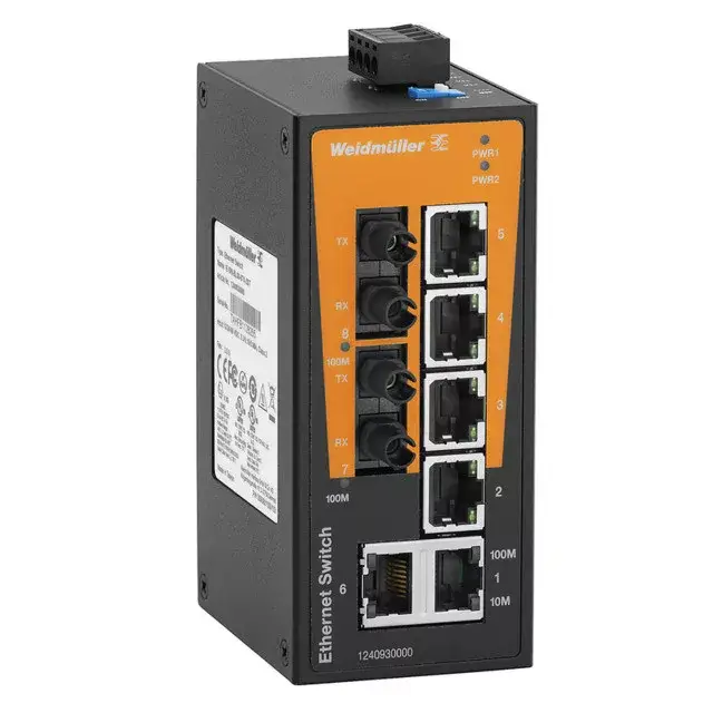 Weidmüller 1240930000 IE-SW-BL08-6TX-2ST Hálózati switch, nem konfigurálható, Fast Ethernet, Portok száma: 6x RJ45, 2 * ST multimódusú, IP30, -10 °C...60 °C Ajánlat