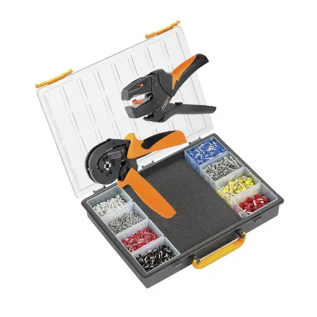 Nézd meg most Weidmüller 1542280000 Assortment box f conn. tech Krimpelő szerszám készlet, Krimpelő szerszám: PZ 10 SQR, Csupaszoló szerszám: STRIPAX, Krimpelési tartomány, min.: 0.14, Sínkód: Weidmüller