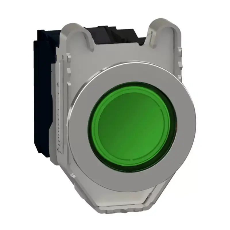 Schneider XB4FW33M5 Harmony panelbe süllyesztett komplett fém LED világító nyomógomb, Ø30, 1NO, 230VAC, zöld Azonnali szállítás