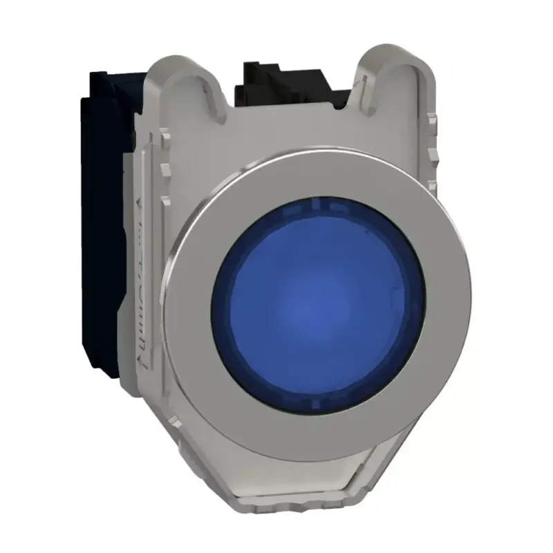 Schneider XB4FW36B5 Harmony panelbe süllyesztett komplett fém LED világító nyomógomb, Ø30, 1NO, 24VAC/DC, kék Korlátozott ajánlat