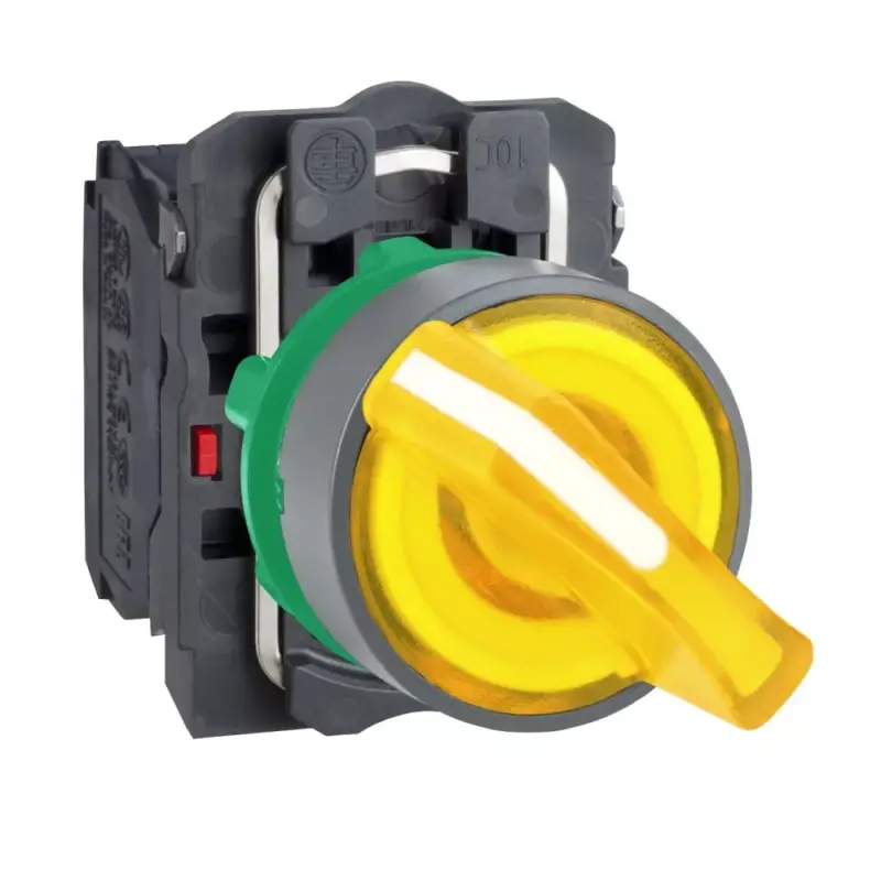 Schneider XB5AK125G5C0 Harmony komplett műanyag LED világító választókapcsoló, Ø22, 2 állású, 120 VAC, 1NO+1NC, narancs, szürke körgyűrű Újdonság