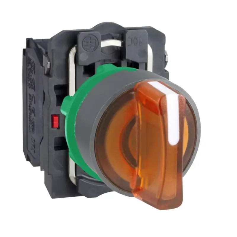 Schneider XB5AK135B5C0 Harmony komplett műanyag LED világító választókapcsoló, Ø22, 3 állású, 24 V, 1NO+1NC, narancs, szürke körgyűrű Olcsóbb